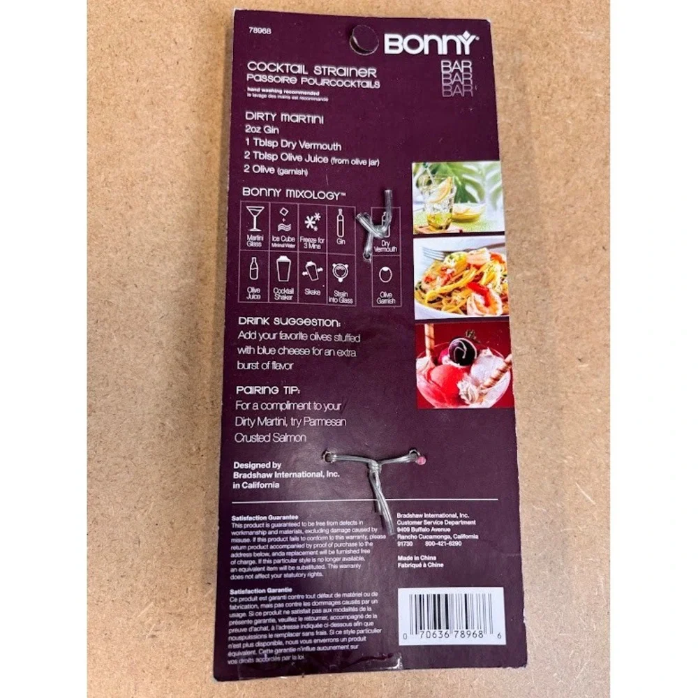 Lot of 2 Bonny Bar Stainless Steel Cocktail Strainers with Soft Grip 78968‎